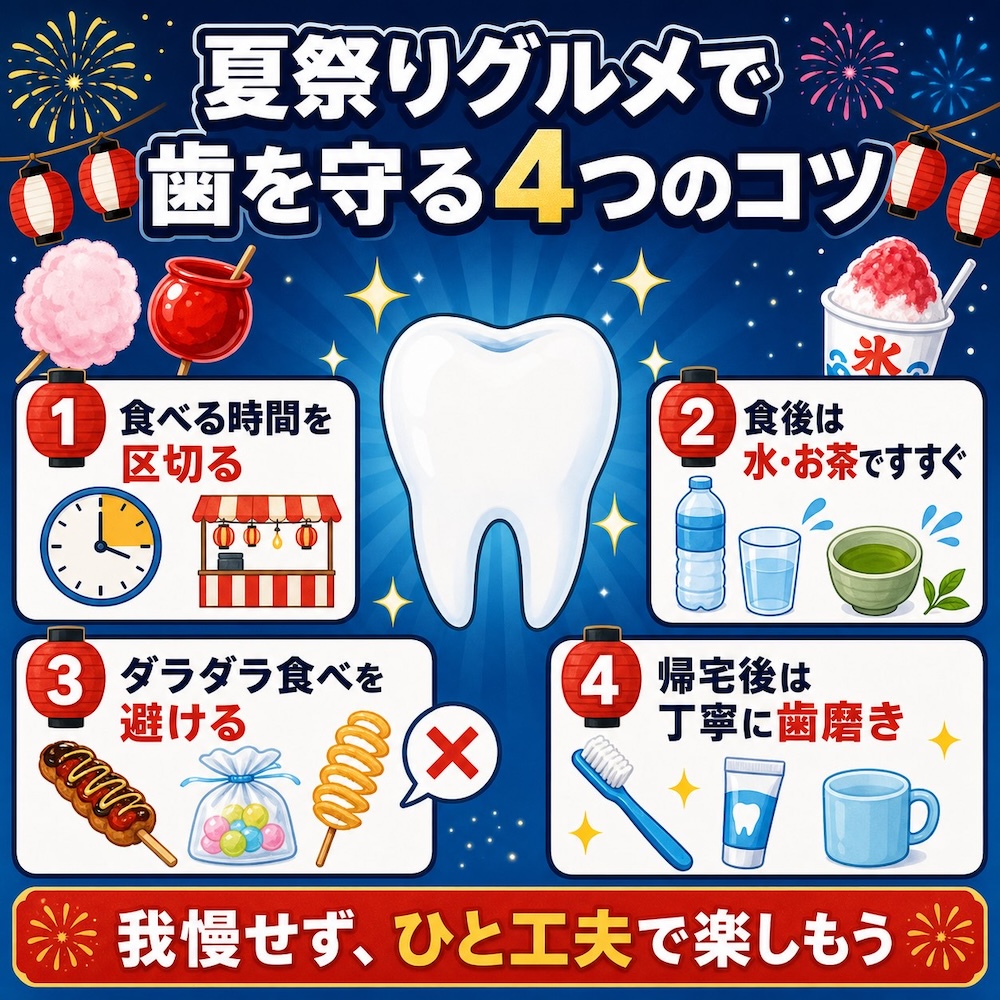 夏祭りグルメで歯を守る4つのコツ