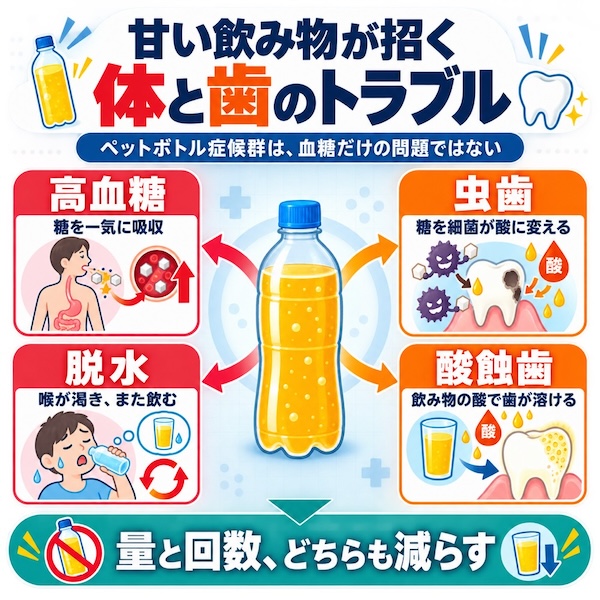 甘い飲み物が招く体と歯のトラブル